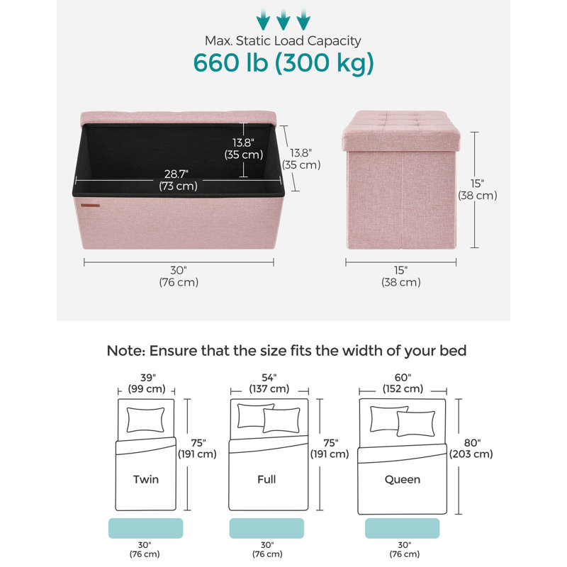Russchelle 76cm Wide Rectangle Solid Colour Footstool Ottoman with Storage, Jelly Pink