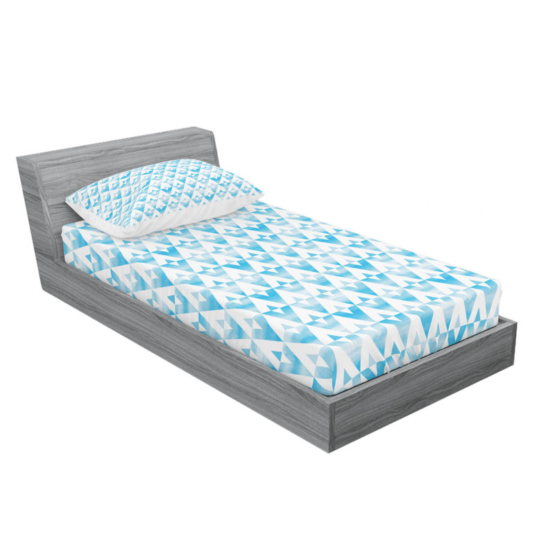 Microfiber Geometric Sheet Set, Twin Sheet Set with Fitted Sheet, Blue/White Geometric