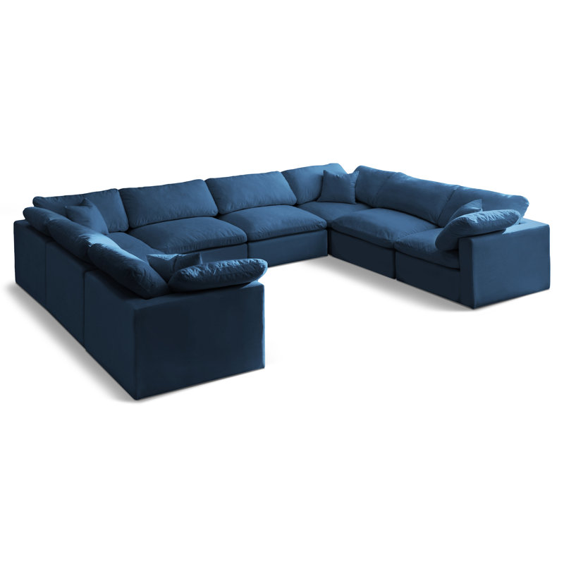 Atis Velvet U-Shaped Sectional Reversible, Navy Velvet