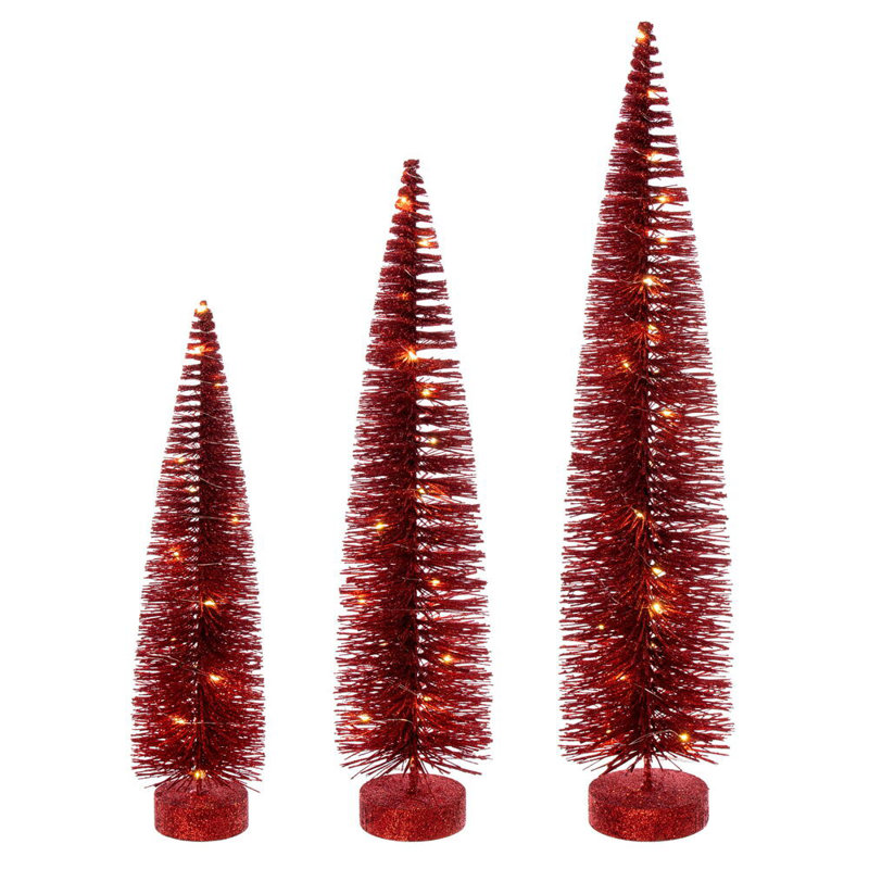  Ensemble d'arbre de brosse à bouteille rouge de 16 à 20 po à 24 po., Blanc chaud, Rouge, H 2 pi
