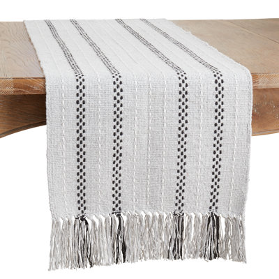 Runner_Fringe Table Runner With Stitched Stripe Design