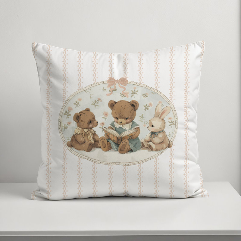 Teddy Bear Reading Circle 18 x 18 Spun Poly Pillow, 18x18