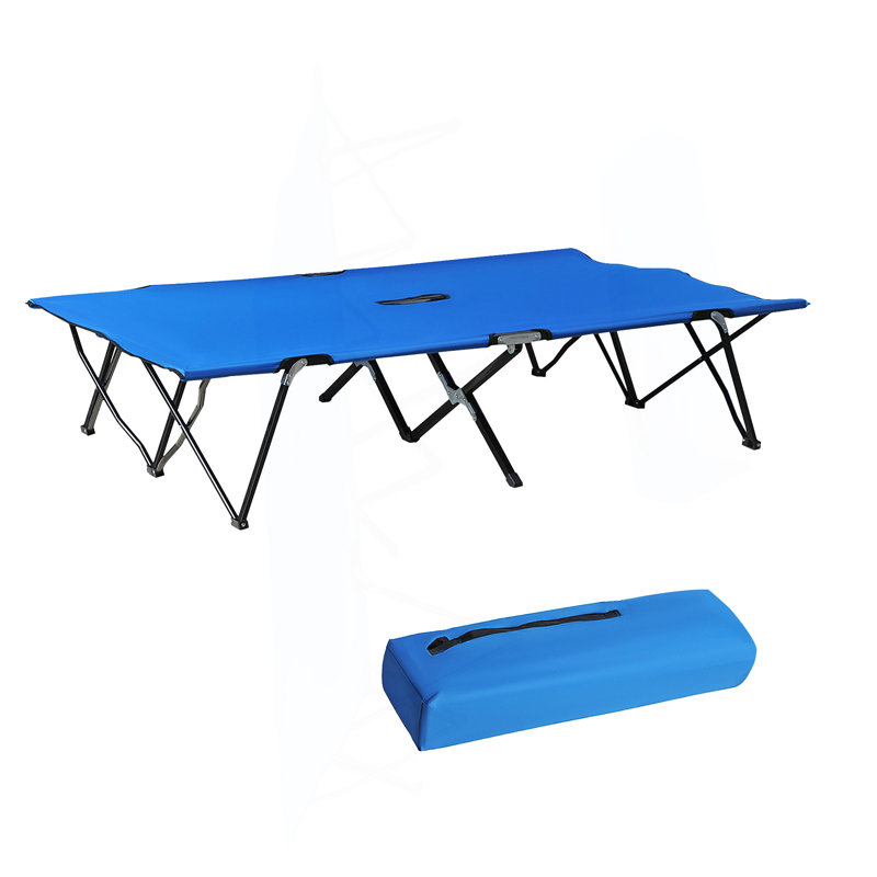 Lit de camp pliant pour 2 personnes pour adultes, lit de camp portatif extérieur extra large de 50 po avec sac de transport, lit de camping surélevé, plage, bleu