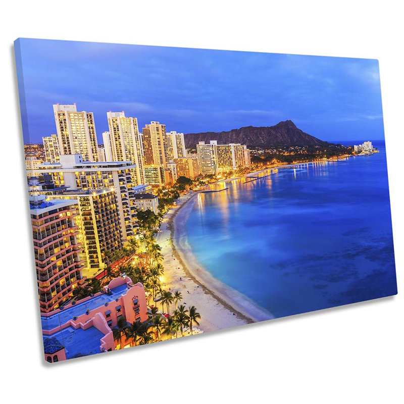 Honolulu Hawaii Skyline - Wrapped Canvas Print, 81.3cm H x 121.9cm W x 4cm D