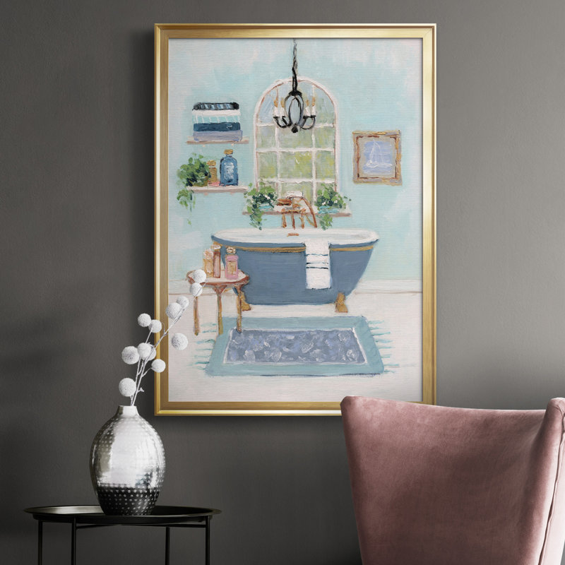 «Blue Bath I», peinture sur toile encadrée, Or, H 30,5 po x l 42,5 po x P 1,5 po