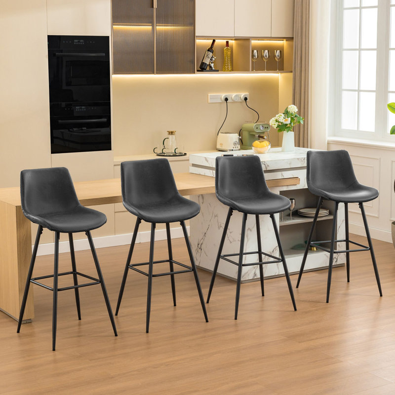 Tabouret de comptoir moderne en similicuir, Tabouret de bar (siège d'une hauteur de 28 po), 4, Blanc