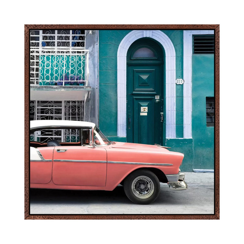 Classic Car In Havana by Philippe Hugonnard - Print on Canvas, 66.04 cm H x 66.04 cm W, Classic Brown Wood Framed