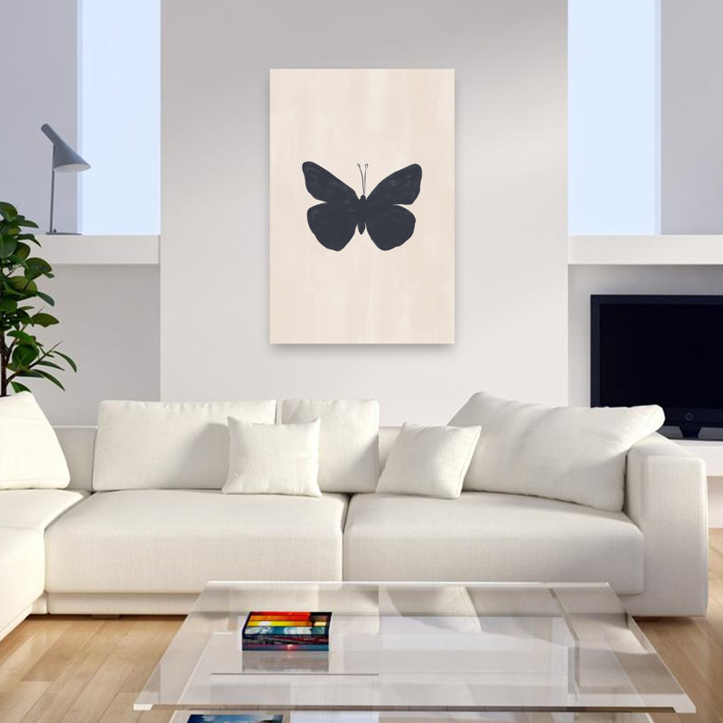 Silhouette de papillon sombre, style minimaliste rustique abstrait, paysage de papillons, art mural nature, H 48 po x l 32 po