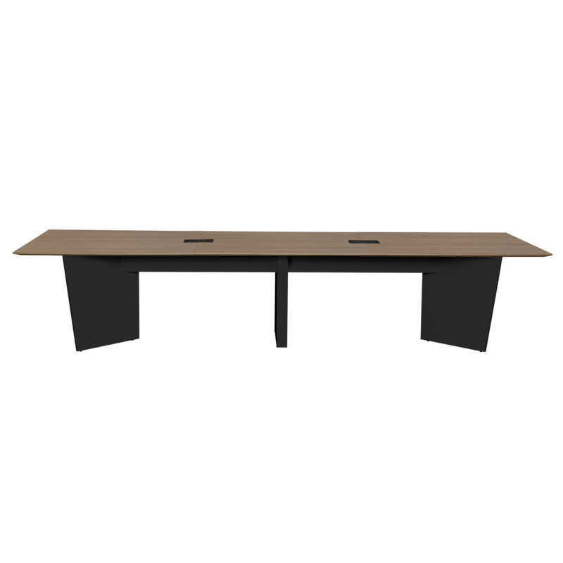 Table de conférence de 144 po Elleny avec œillets Power Oak - chêne noble / noir, Beige/noir, H 29 po x L 48 po x l 144 po