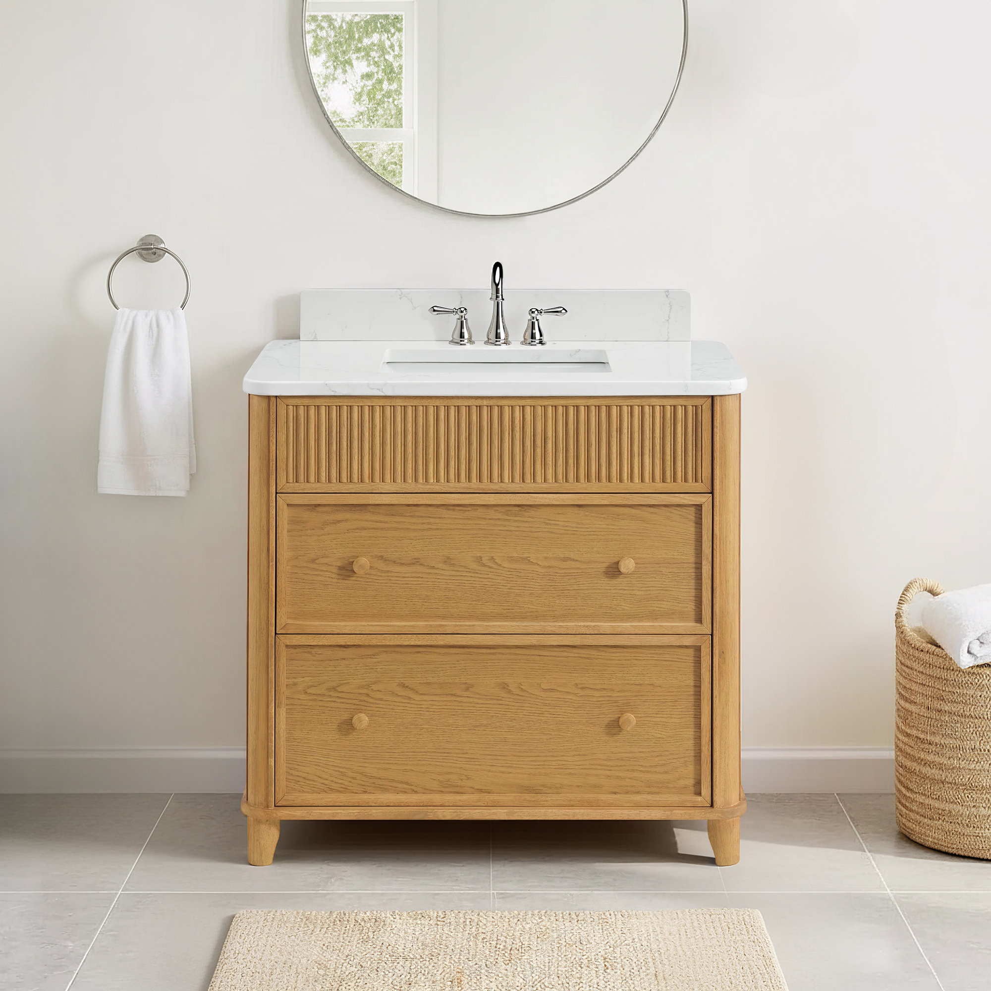 Kennedy Bathroom Vanity In Natural Enhanced Oak, 36", Enhanced Natural Oak
