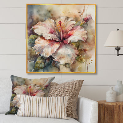 Romay, rose, beige, hibiscus euphorie sur toile