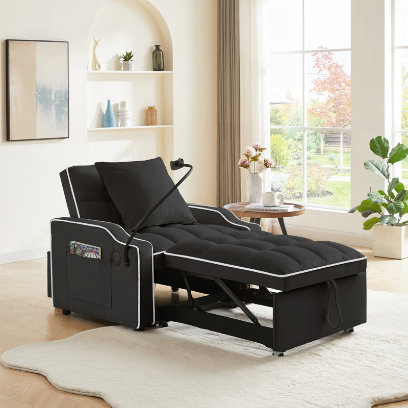 Canapé-lit Tato avec port USB, type C, support pour téléphone, dossier réglable, Noir