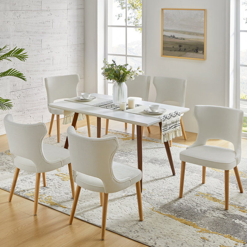 Piscoya Mid-century Modern Upholstered Dining Chairs With Solid Wood Legs (Set of 6), Gray