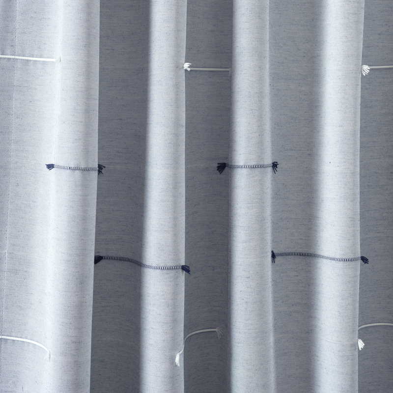 Navy Jacquard Polyester Light-Filtering Window Panel Pair