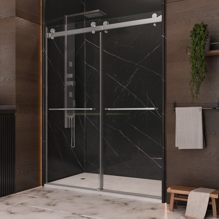 Luna 56'' - 58'' W x 74'' H Bypass Frameless Shower Door with Clear Glass