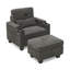 Canapé inclinable simple avec dossier réglable manuellement, port de charge USB sur le côté de l'accoudoir, support pour téléphone inclus, rangement des accoudoirs dissimulé et repose-pieds de rangement assorti - gris-131513684-131513688