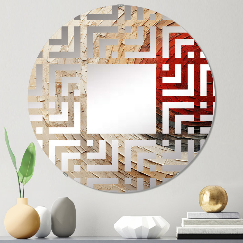 Miroir décoratif beige et rouge en spirale Poteries I - Maze MIR106150 C, 23,6 po x 23,6 po