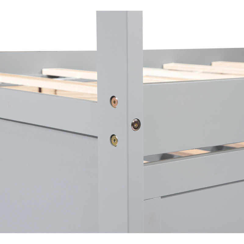 Lit simple gris avec une tête de lit, une tête de lit, un lit gigogne et des tiroirs de rangement gris et pratiques, Gris