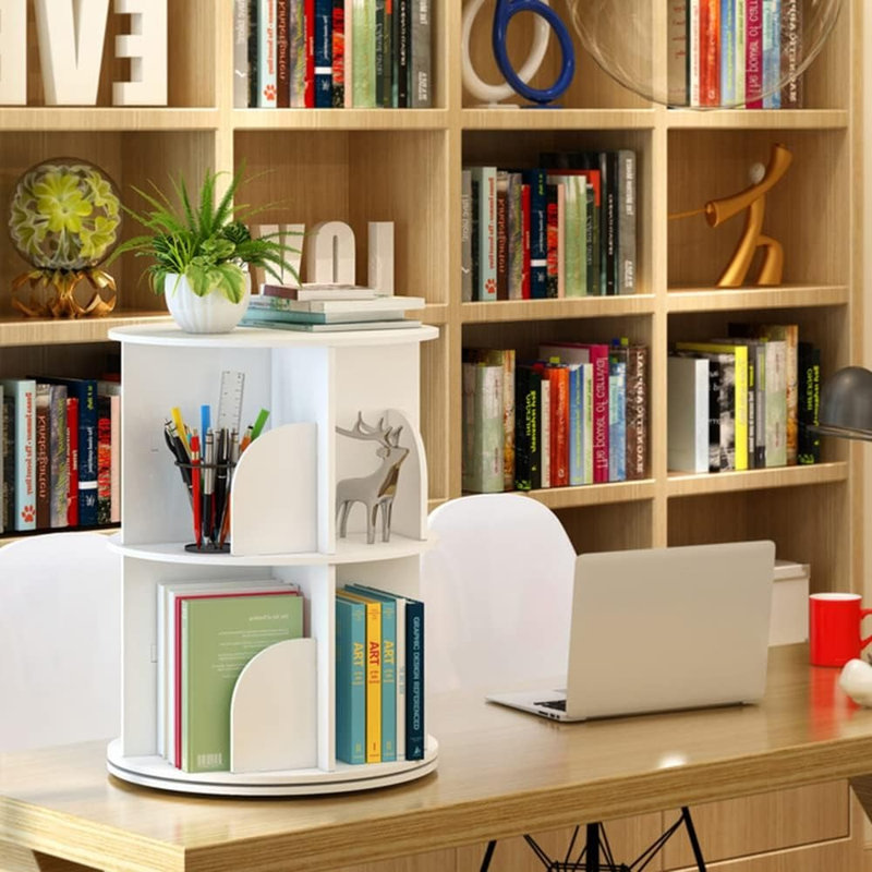 2-Tier 360° Revolving Bookshelf – Stackable Floor Bookcase Storage Rack And Display Cabinet For Study, Living Room, Or Office