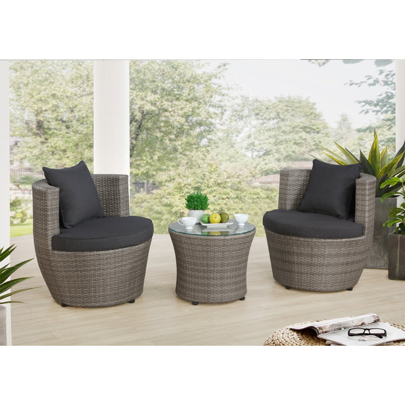 Dnyia All-Weather Outdoor Bistro Set with 2 Round Chairs And One 18"H Table With Glass Top