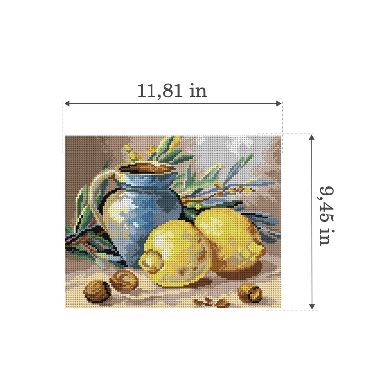 Nature morte en pot de citron 3485H Toile à broder au point de croix (demi-point) sans fil