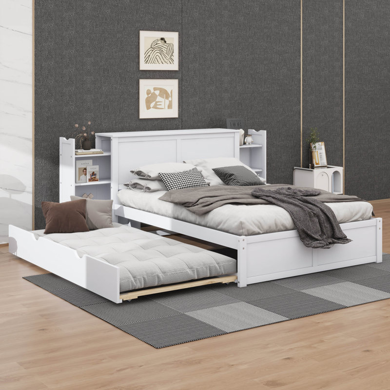 Lit plateforme avec rangement et tablettes gigognes, Lit double