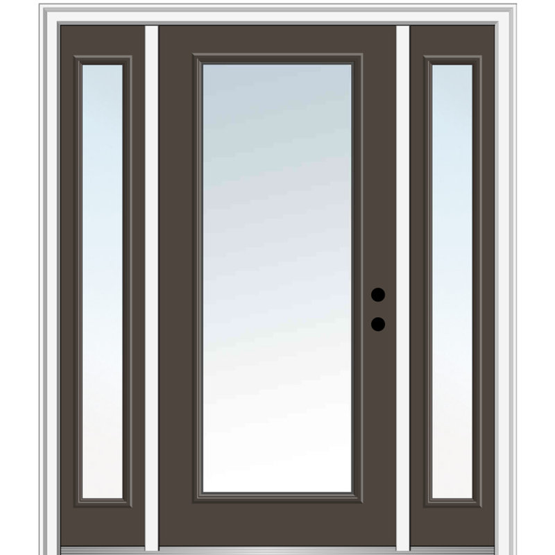 Porte d'entrée pré-suspendue en fibre de verre préfinie lisse, H 80 po x l 60 po x P 1,75 po, Brun, Ouverture vers la gauche