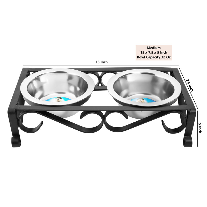 Black Stainless Steel Elevated Dog Feeder with Dual Bowls