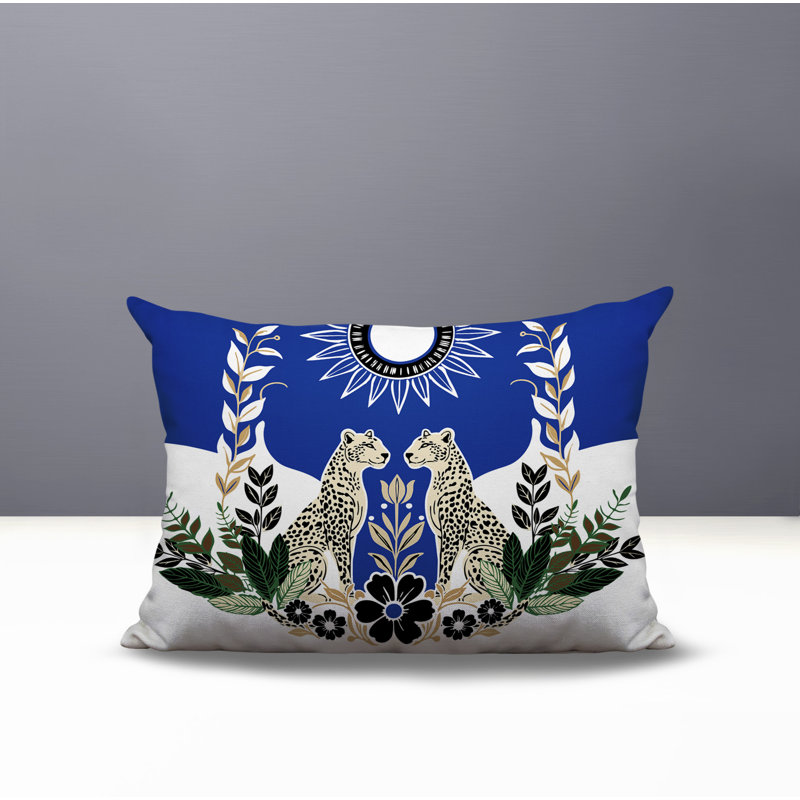 Oreiller rectangulaire réversible intérieur / extérieur Spoke Leopard, Marine, Rectangle H 14 po x l 20 po