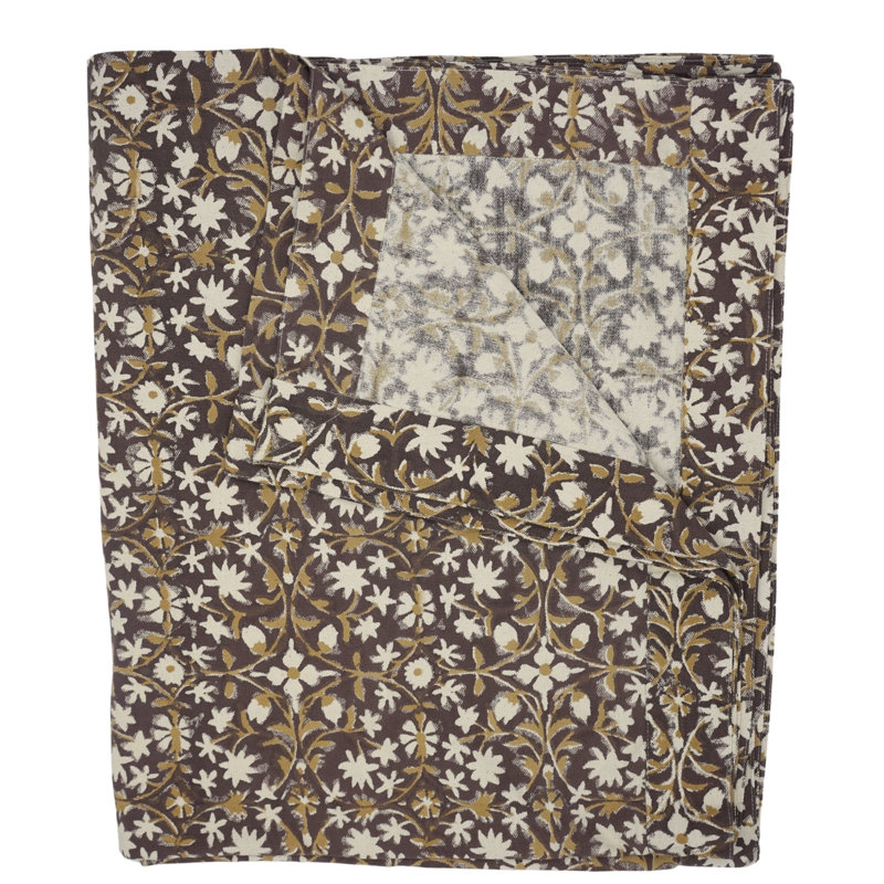 Fabdivine 18X18 Inch Floral Block Print Napkin Handcrafted for Beautiful Tables Napkin Set of 12- Mahalaxmi Brown