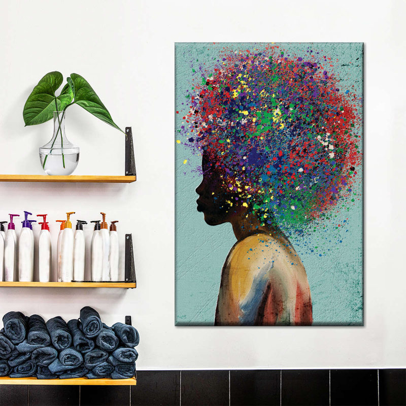 «Colorful Woman Afro», reproduction sur toile, H 45 po x l 30 po x P 1,25 po