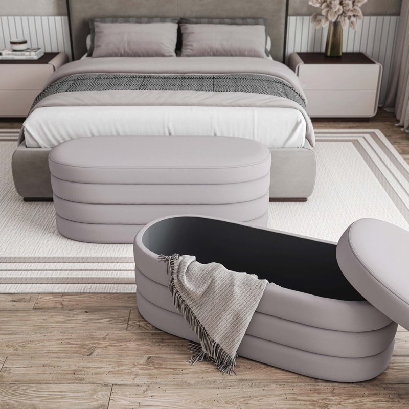 Banc avec rangement en velours taupe