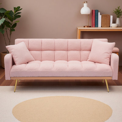 69 Inch Sofa Bed With Adjustable Teddy Sofa For Small Space Living Room And Bedroom