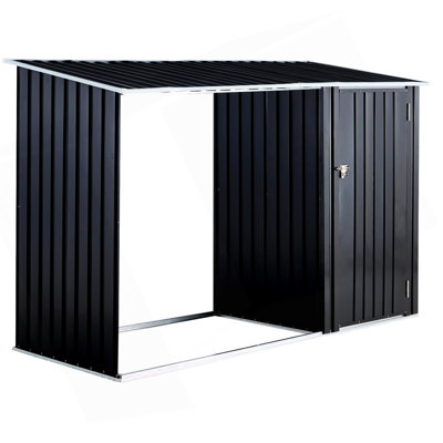 Firewood Storage Shed, Outdoor Firewood Rack, Outdoor Storage Shed With Log Holder, Firewood Shelter For Patio, Anthracite Galvanized Steel