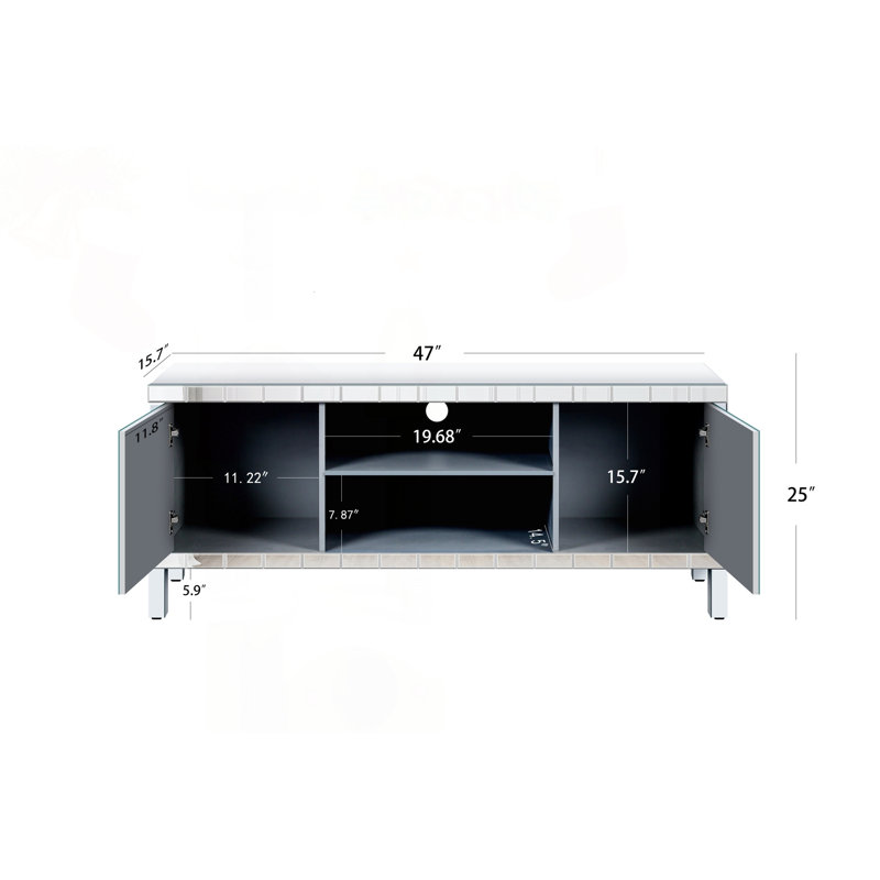 Meuble télé miroir avec portes en verre diamant – 119 cm