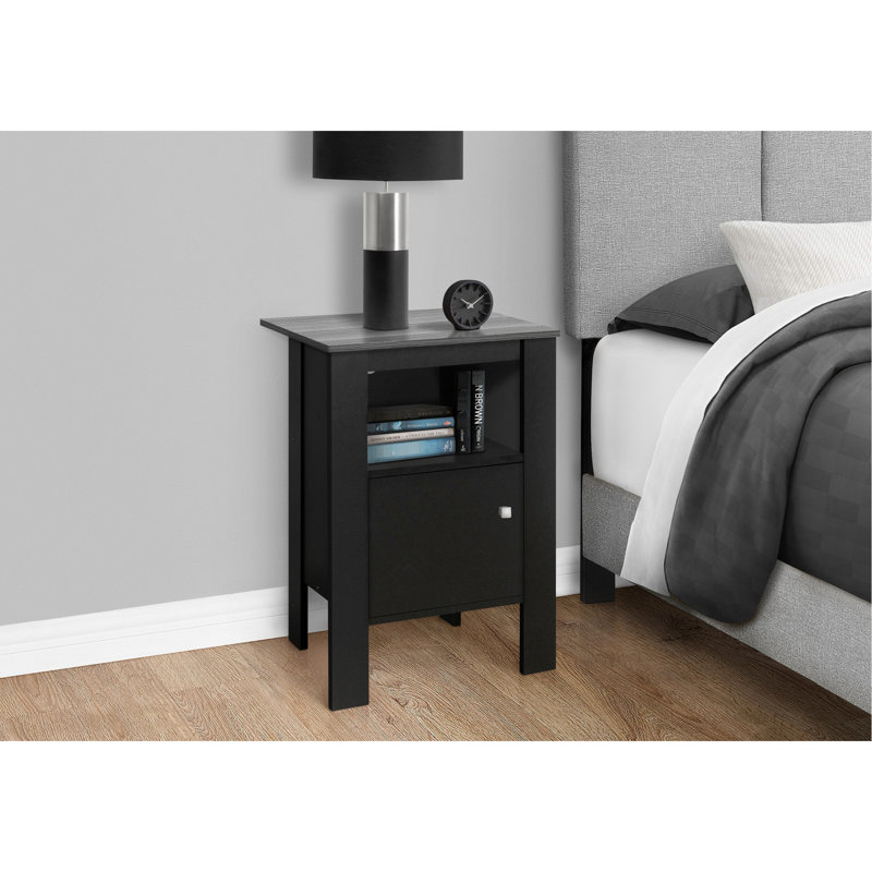 Classic End Table With Black And Grey Laminate For Living Spaces, Boasting Ample Surface, Interior Shelf, Structure, Dimensions: 16.84 Inches L X 14 W 23.82 H Transitional Nightstand Finish Wood Look