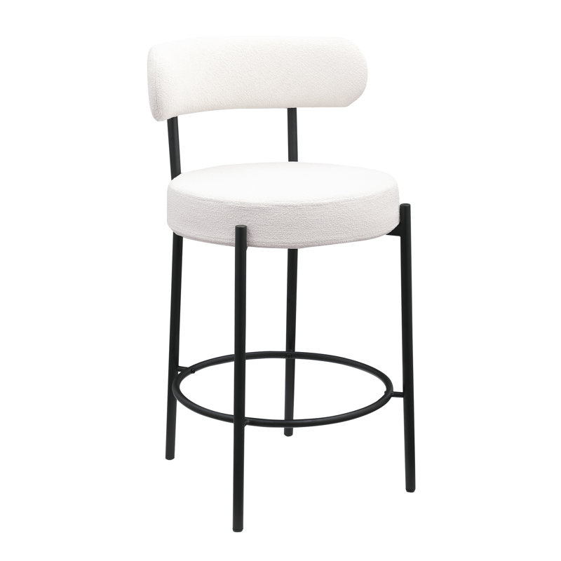 Tabourets de comptoir à hauteur de comptoir (paire) - Siège de 26 po, revêtement blanc, pieds en métal noir pour le garage moderne de 2 salles à manger