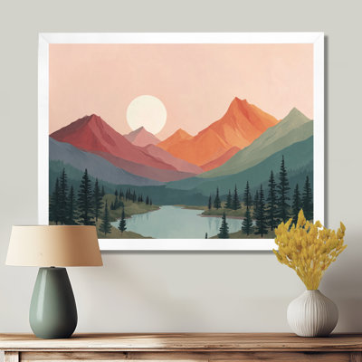 «Rose and Blue Summer Mountain and Lake Scenery - Mountain Wall Art, Pink Landscape», reproduction sur toile
