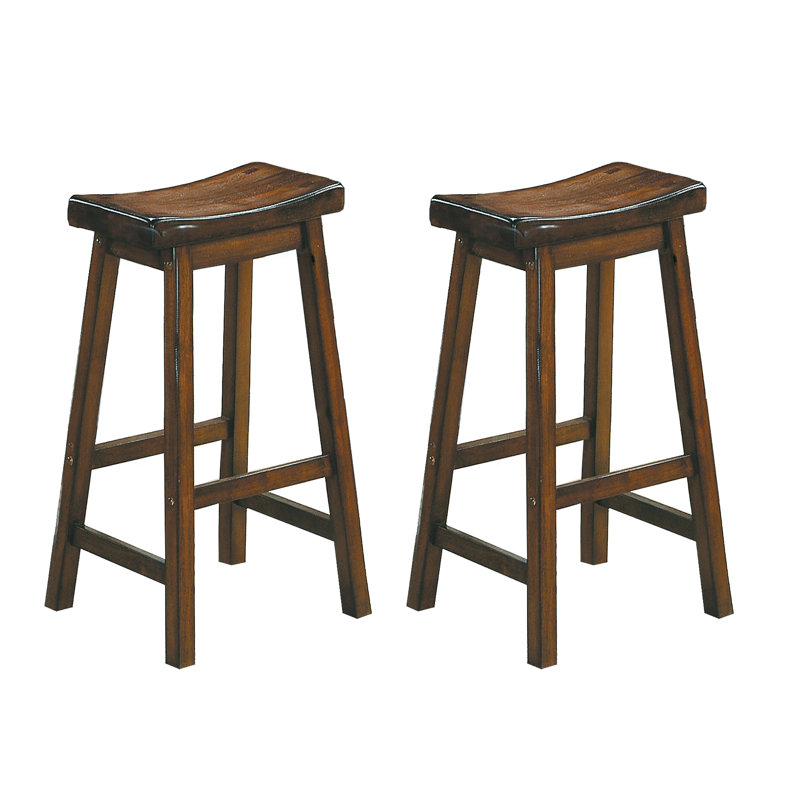 Tabourets de bar de 29 pouces de hauteur, 2 pièces, siège de selle, bois massif, finition cerisier, élément de salle à manger décontracté