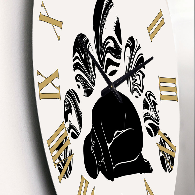 Horloge murale moderne Empowered Cosmic Women Geometric Goddess Series - noir et blanc, Moyen