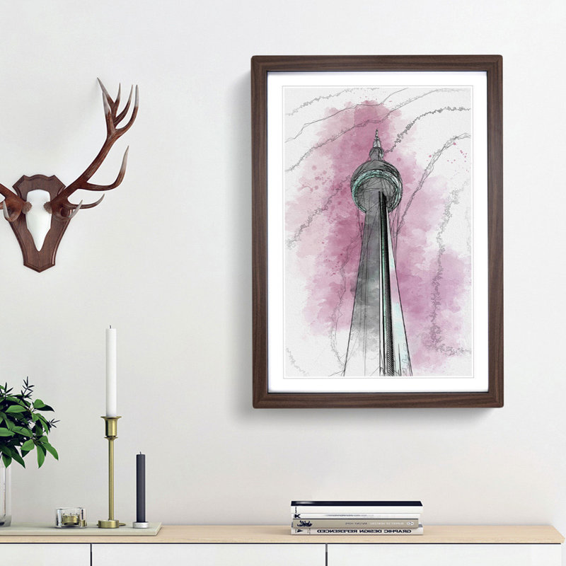 CN Tower in Toronto Canada Abstract Art - Picture Frame Graphic Art Print, 36cm H x 27cm W x 2cm D, Walnut Framed