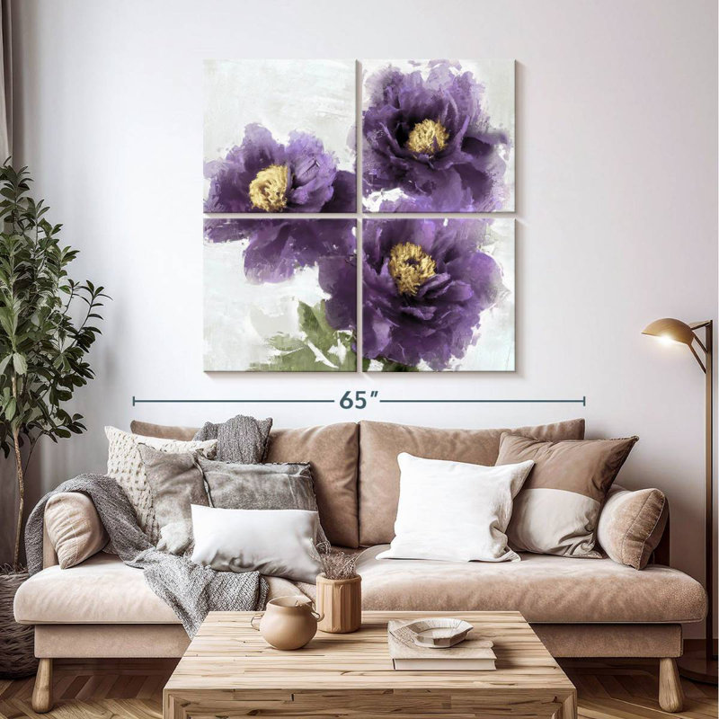 Harnek mauve en fleurs I, H 45 po x l 45 po