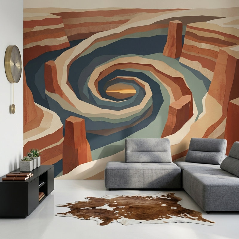 Décoration murale strates désertiques amovibles, Non tissé, 120 po x 96 po