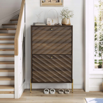 Mid-Century Modern Shoe Cabinet with Flip Drawers and Metal Legs