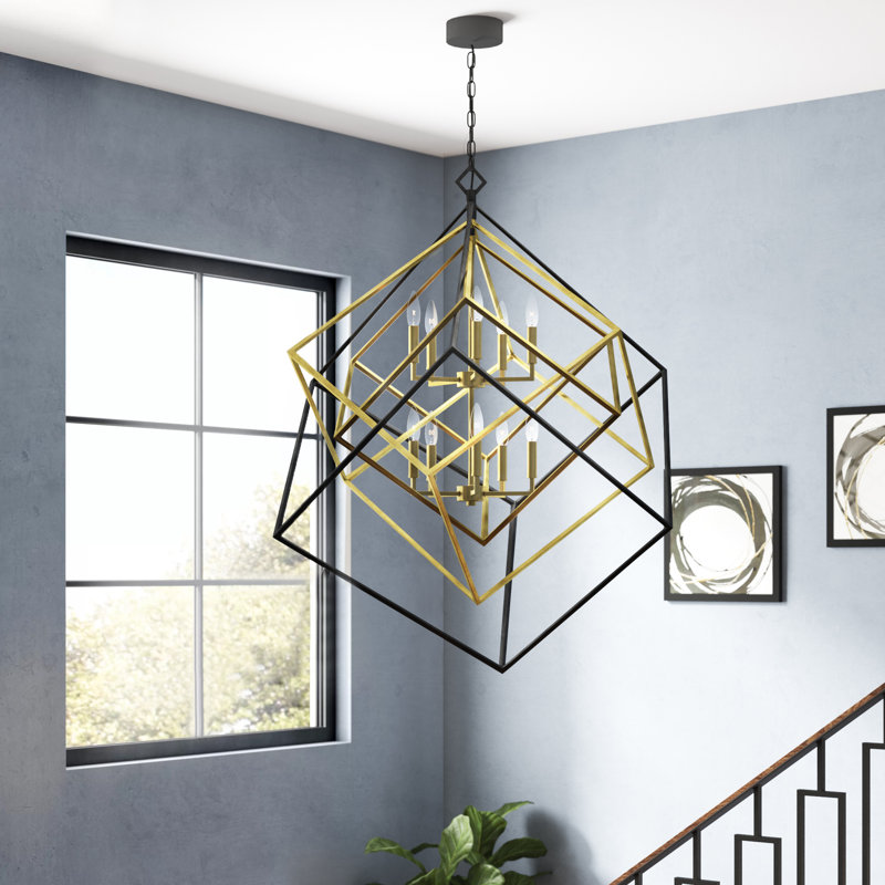 Lustre géométrique unique Goulart, Vieux laiton / bronze, H 44,5 po x l 41,5 po x P 41,5 po, 10