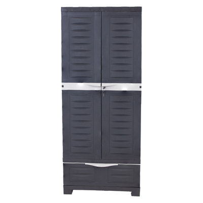 Lockable Storage Cabinet with 3 Adjustable Shelves and Bottom Drawer - Trim