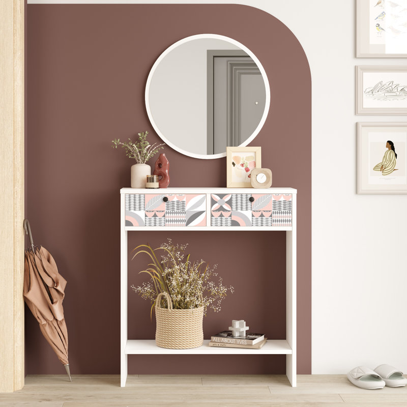 Larris Foyer Console Without Mirror, 2 Doors, White Uv Print