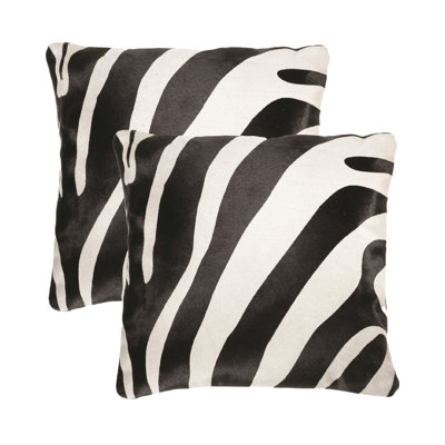 Ensemble de 2 coussins TORINO TOGO en cuir de vache 45 x 45 cm - Zèbre noir sur blanc cassé
