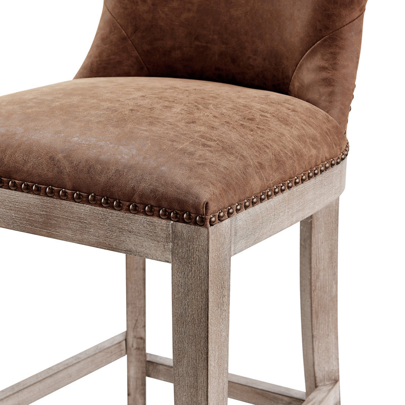 Grantham Upholstered Counter Stool, Counter Stool (26” Seat Height), Nubuck Chocolate faux leather