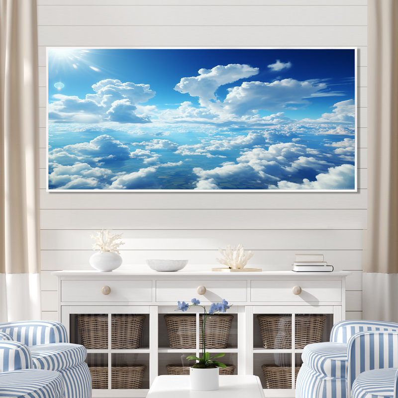 Calm Sky Embrace I - art mural ciel, Cadre flottant blanc, H 28 po x l 60 po x P 1,5 po